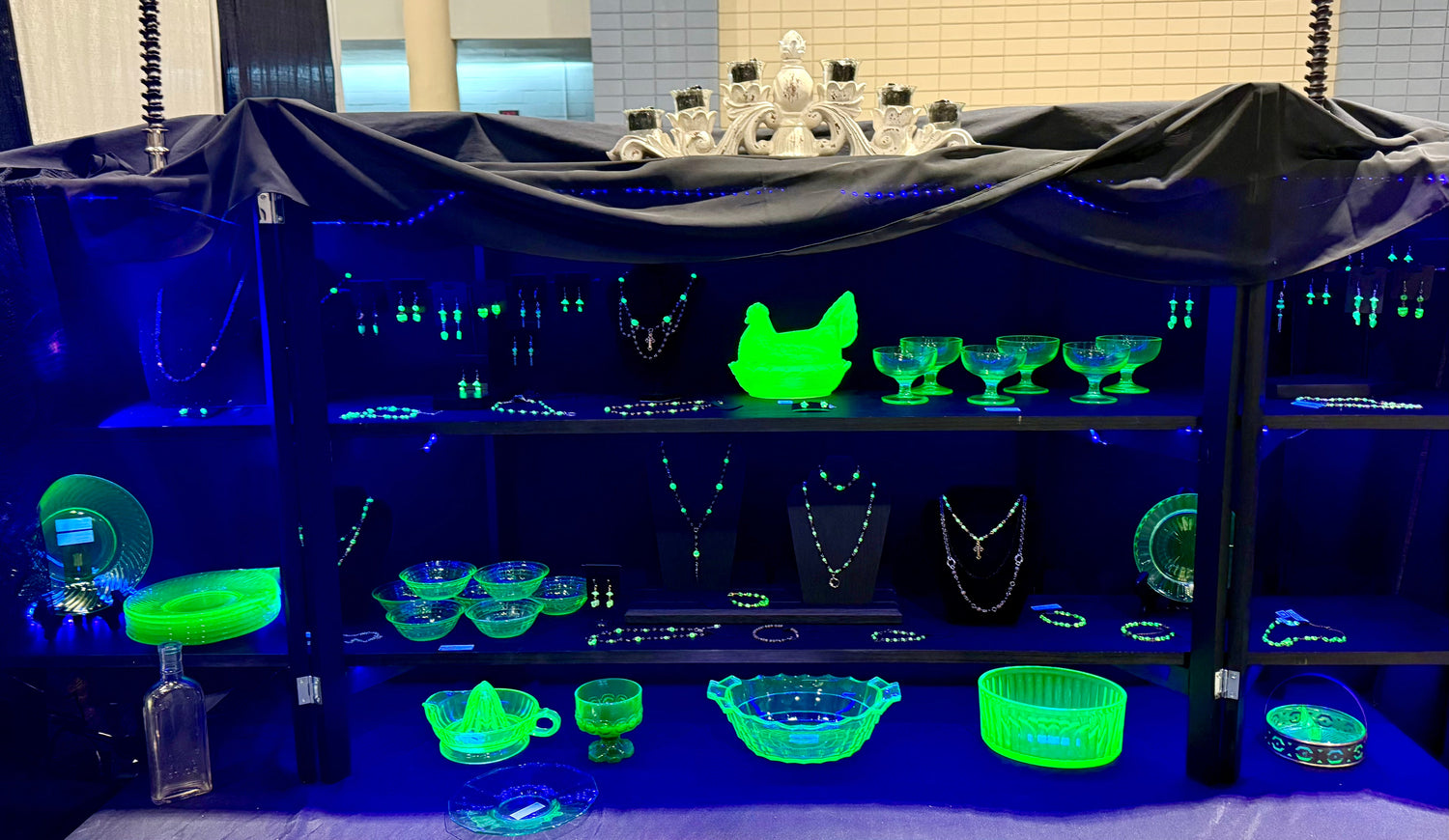 An assortment of our uranium glassware and uranium jewelry