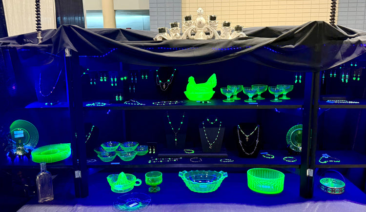 An assortment of our uranium glassware and uranium jewelry
